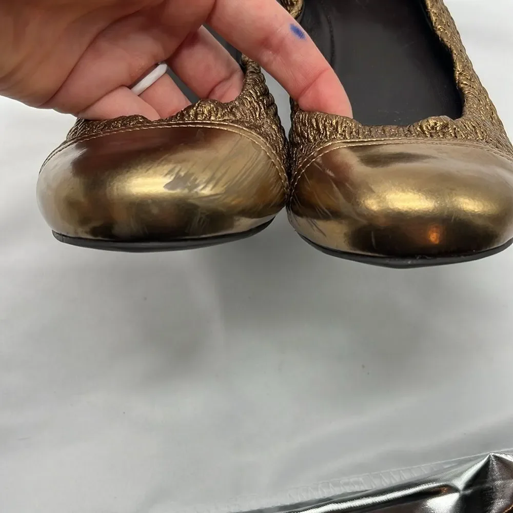 Metallic Gold Tory Burch Quilted Ballet Flats